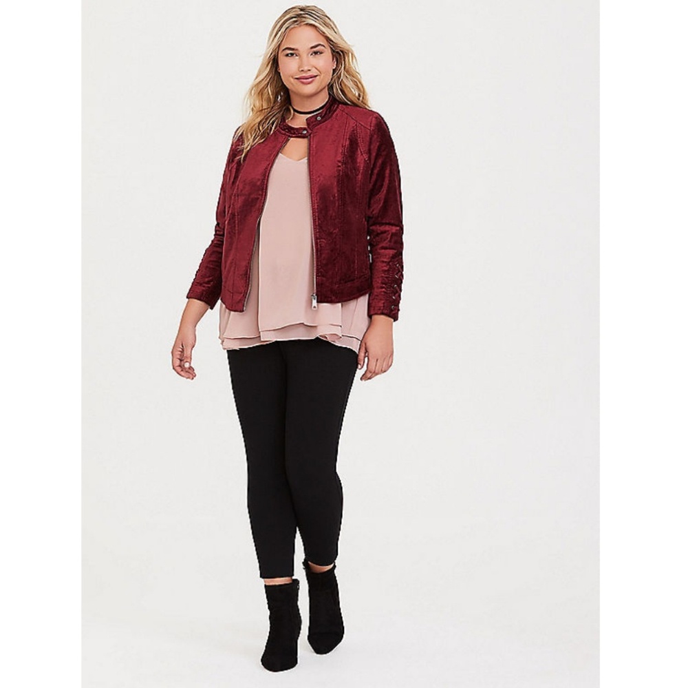 Torrid Velvet Moto Jacket with lace up details